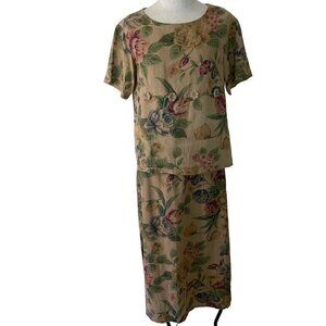 Positive Attitude Vintage Womens Two Piece Set Top And Maxi Skirt Size Small Tan